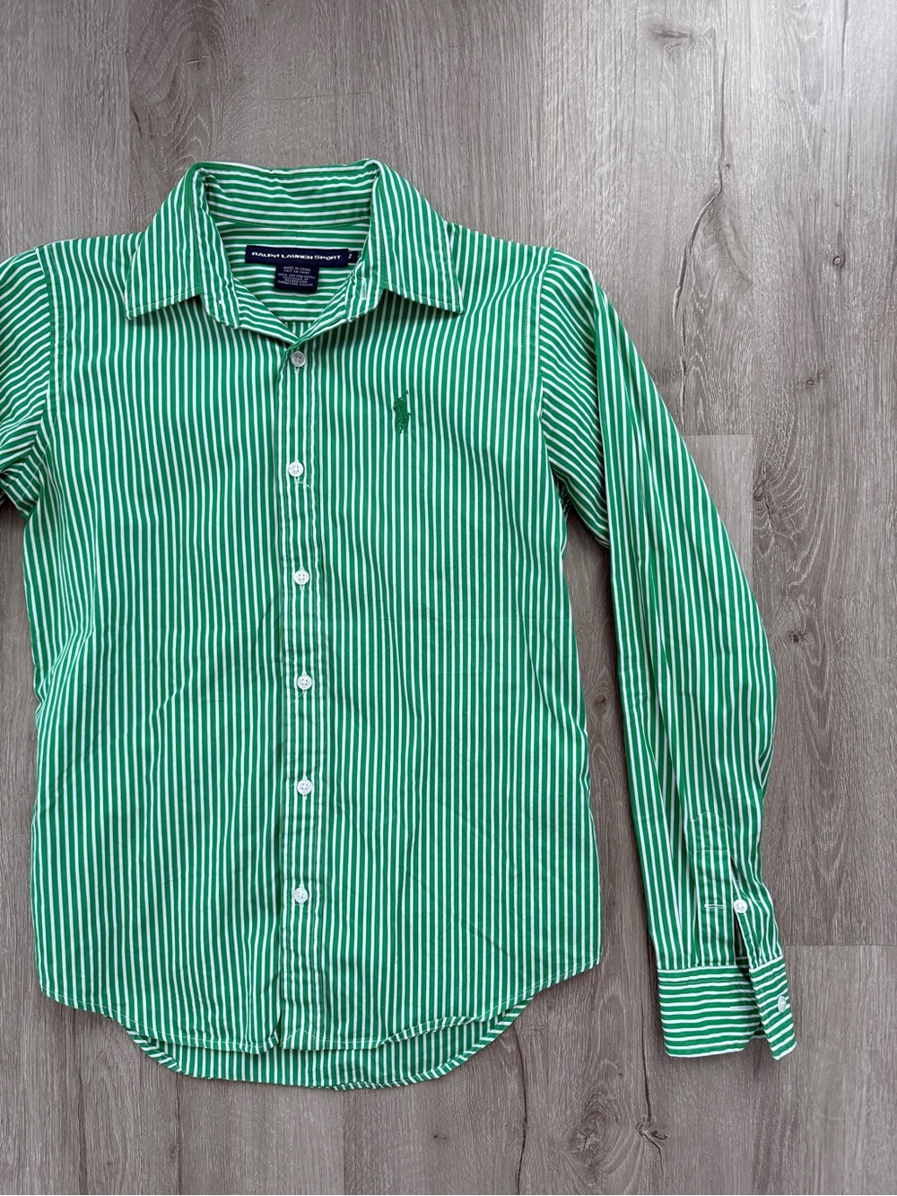 Ralph Lauren Sport VTG Women’s Green Striped Cotton Button Down Shirt 2 XS